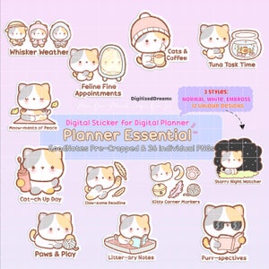 Kitty Cat Planner Digital Sticker Pack, kitty GoodNotes Stickers, kitty digital planner sticker, Cute decoration printable planner sticker