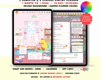 Duck Academy Student Digital Planner 2026 2027, Cute GoodNotes iPad Android Notability, Undated Lifetime, Start Any Month, Daily Choose Hour