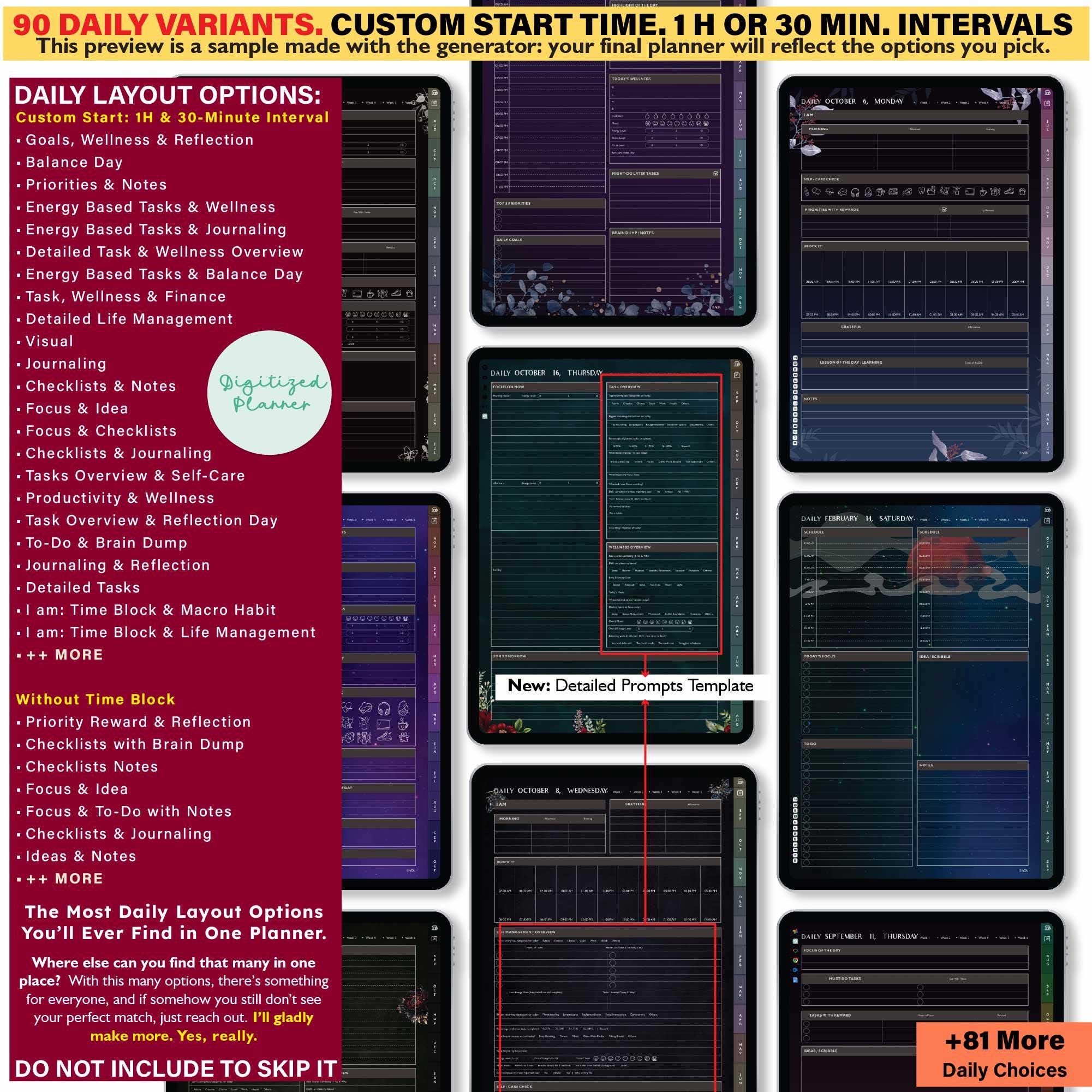 Dark ADHD Digital Planner 2026, Undated, Custom iPad & Android ...
