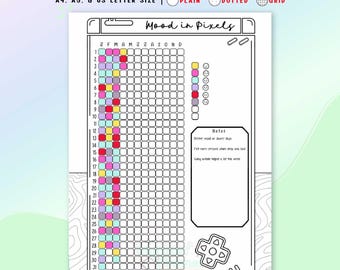 Mood in Pixels Tracker, Daily Feelings Journal Insert, Printable Planner Page, Yearly Trackers PDF