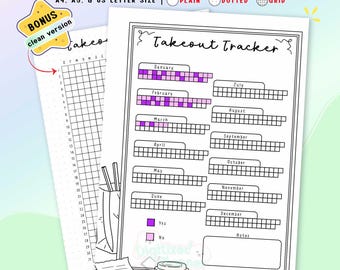 Takeout Tracker Printable, Fast Junk Food Log, Eating Habit, Healthy Planner Insert Journal Page