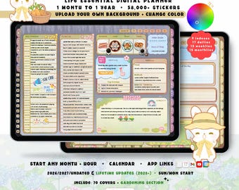 Garden Bunny Digital Planner 2026 2027, GoodNotes iPad Android, Undated Lifetime, Start Any Month, Choose Hour, Plant Journal