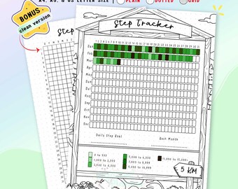 Step Tracker Printable, Yearly Tracker, Bullet Journal Fitness Health Counter, Walking Goal, Planner Page
