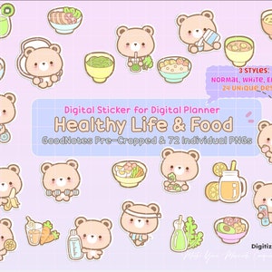 Bear Healthy Life Digital Stickers: GoodNotes Planner (PNG)