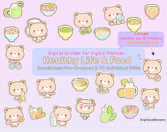 Bear Healthy Life Digital Stickers: GoodNotes Planner (PNG)