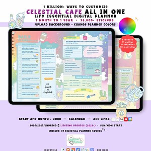 Celestial Cafe Digital Planner 2026 2027, Custom Pastel GoodNotes iPad Android Notability, Undated, Lifetime Updates, Start Any Month + Hour