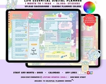 Celestial Cafe Digital Planner 2026 2027, Custom Pastel GoodNotes iPad Android Notability, Undated, Lifetime Updates, Start Any Month + Hour