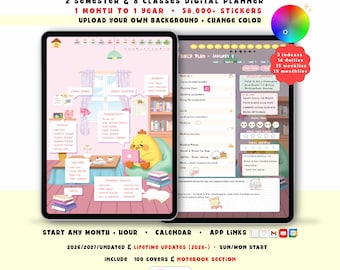 Duck Academy Student Digital Planner 2026 2027, Cute GoodNotes iPad Android Notability, Undated Lifetime, Start Any Month, Daily Choose Hour