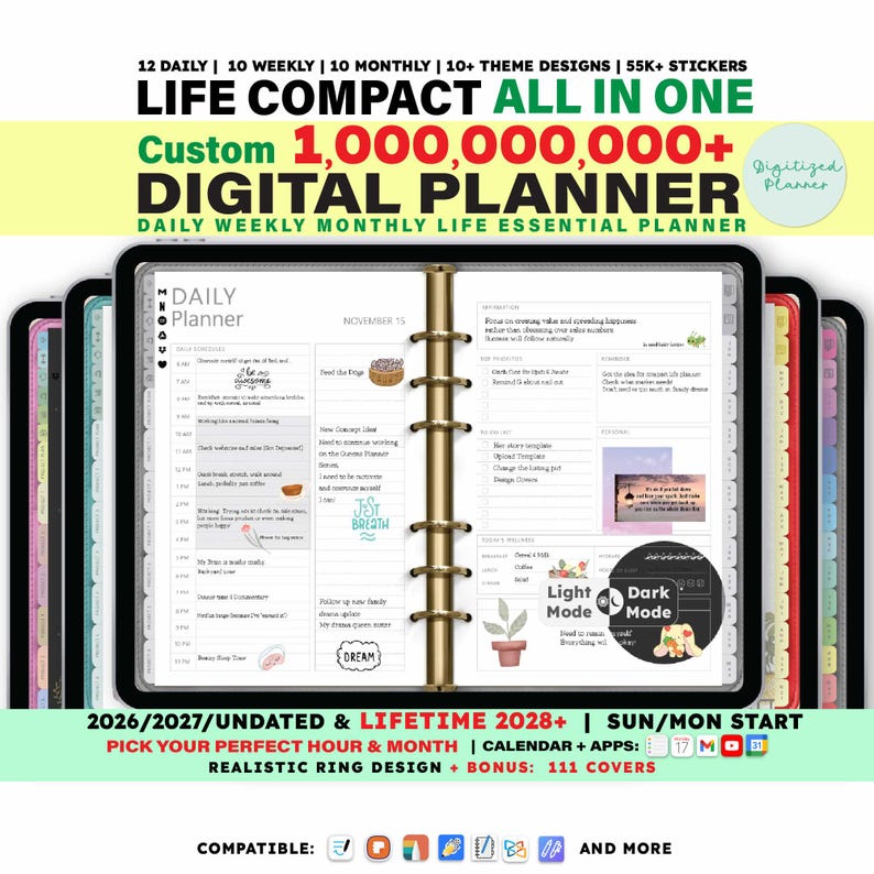 Digital Planner 2026, 2027, Undated: Custom Daily Planner, iPad Android ...