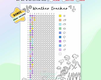 Weather Tracker Printable Yearly Log, Planner Page, Journal Insert, Mountain Design, A4/A5/Letter