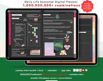 Dark 2026 Digital Planner Undated, lifetime: Hobonichi-Inspired, Customizable Daily, Android & iPad GoodNotes Planner
