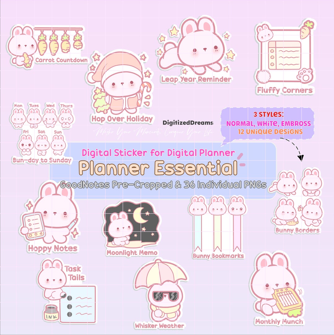Bunny Planner Digital Sticker Pack, Planner Decoration Goodnotes ...