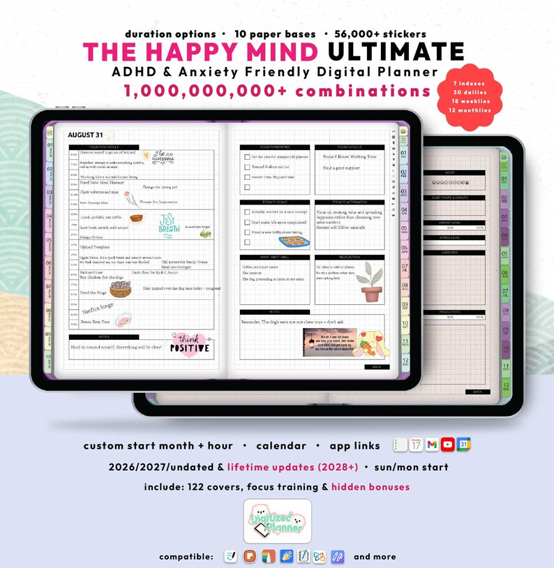 ADHD Hobonichi Custom Digital Planner 2026 2027, Goodnotes iPad Android ...