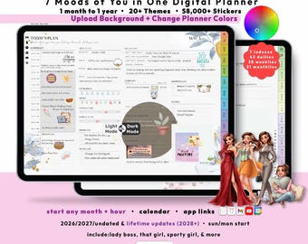That Girl Personality Digital Planner 2026 2027, GoodNotes iPad Android Notability, Undated, Lifetime, 7 Personas, Start Any Month +  Hour