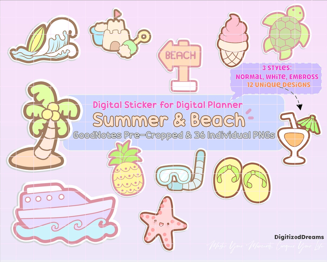 Summer Beach Digital Sticker Pack: Goodnotes, Notability (36 PNG) - Etsy