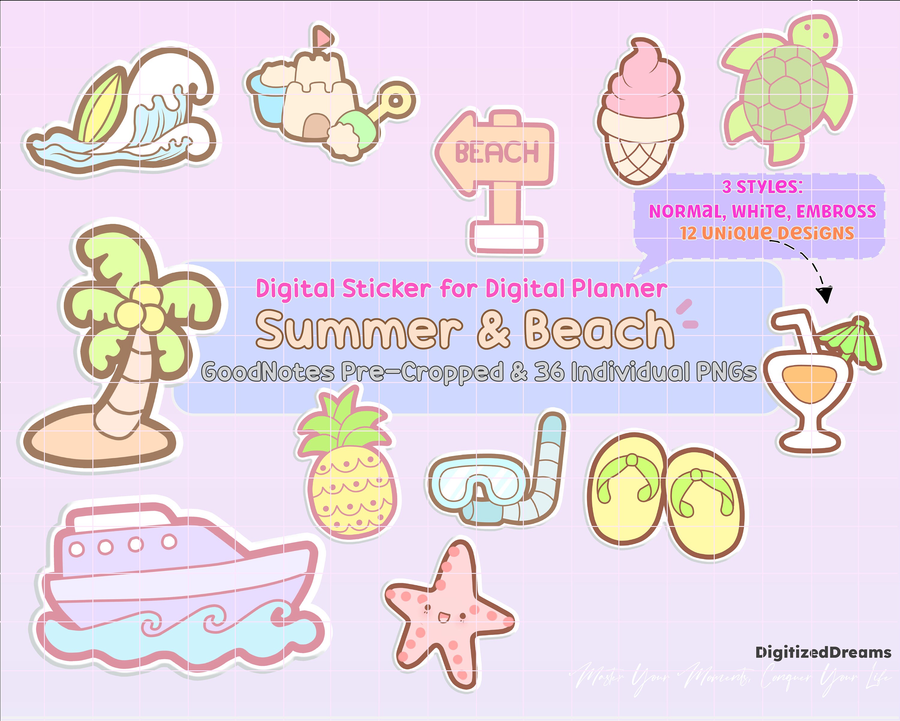 Summer Beach Digital Sticker Pack: Goodnotes, Notability (36 PNG) - Etsy