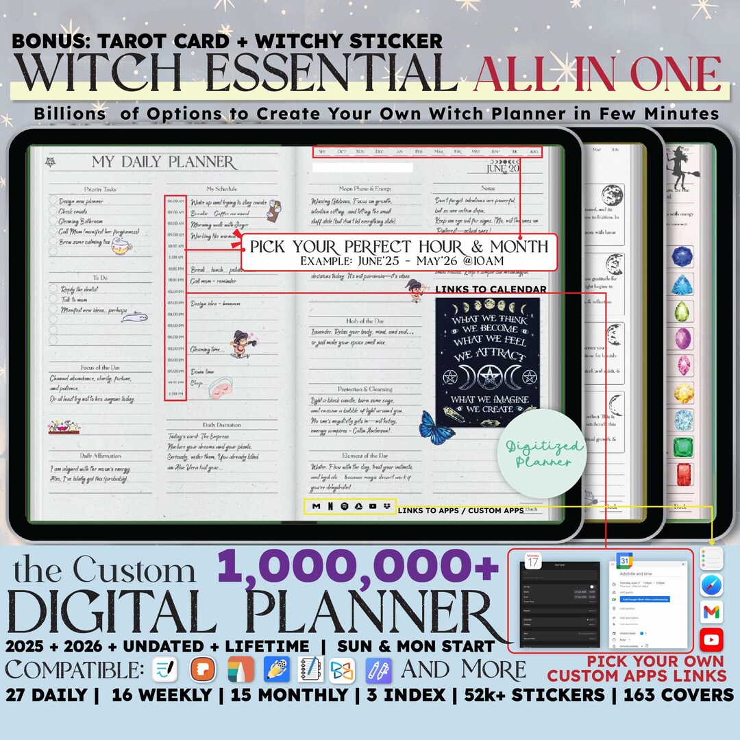 Witch Digital Planner 2025, 2026 Undated, Custom iPad Goodnotes ...