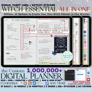 Witch Digital Planner 2025, Undated, Custom iPad GoodNotes & Android Planner: 18 Daily, 16 Weekly, Witchy Grimoire Wicca Book of Shadow Plan