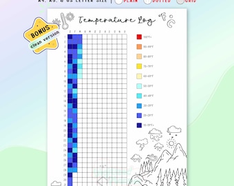 Temperature Log Printable, Weather Tracker, Yearly Weather Journal Planner Page, A4 A5 Letter