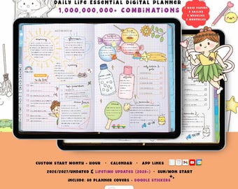 Bundle Digital Planner 2026, 2027, Custom GoodNotes Cozy Doodle Productivity Daily iPad Android Planners