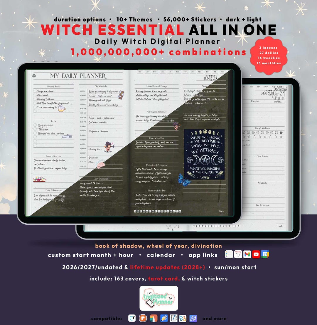 Witch Digital Planner 2026, Bundle: Custom Daily iPad Goodnotes ...