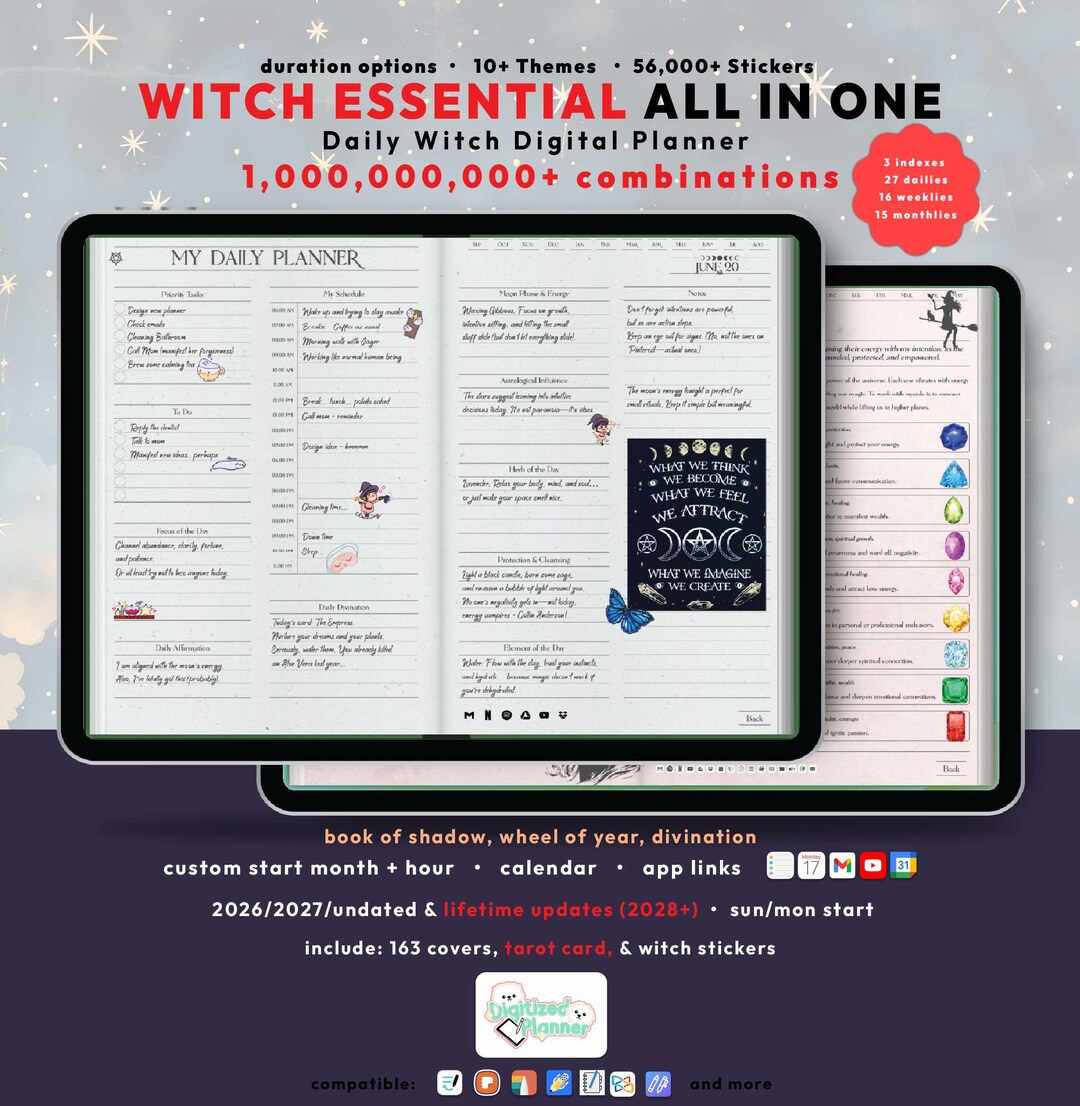 Witch Digital Planner 2026, 2027, Custom iPad Goodnotes Witchy Grimoire ...