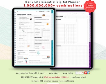 Hobonichi Digital Planner 2026 Undated Lifetime: Daily Customizable iPad GoodNotes Android Planner Potrait