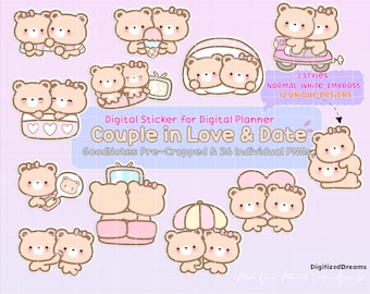 Bear Love Digital Sticker Pack, GoodNotes Planner Stickers (36 PNG)