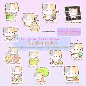 Kitty Cat Eco Friendly Digital Stickers: for iPad & Android Planner, Printable, Digital Download