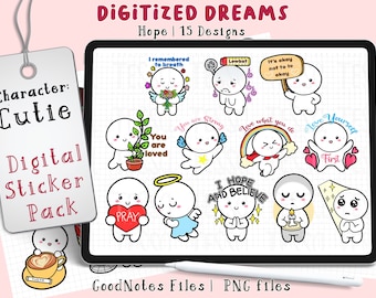 Hope Digital Stickers, Kawaii GoodNotes Bujo (PNG Files