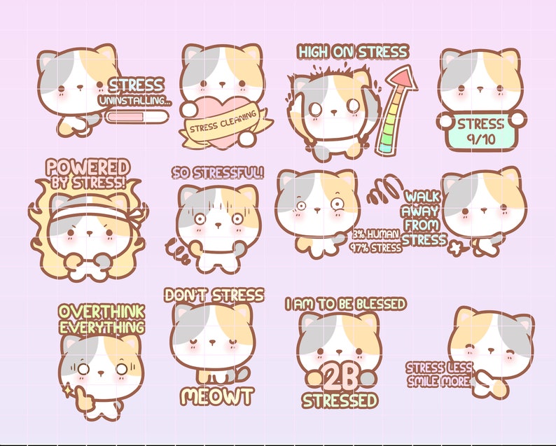 Stressful kitty cat Digital Sticker Pack, cat goodnotes stickers, anxiety planner sticker, printable mental health sticker, cute cat sticker