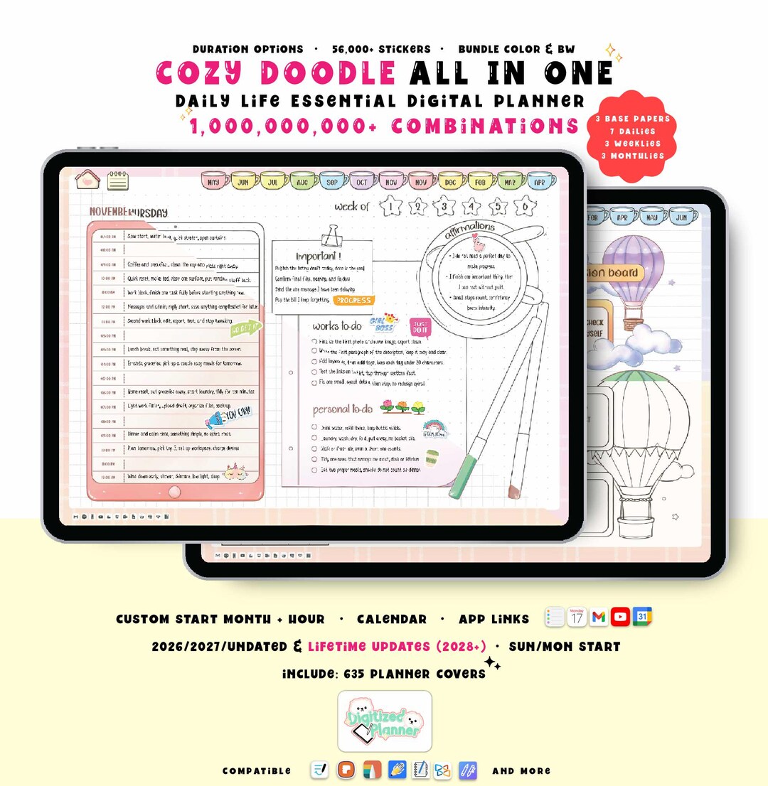 Custom Bundle Cozy Digital Planner 2026 2027 Undated, Goodnotes iPad ...
