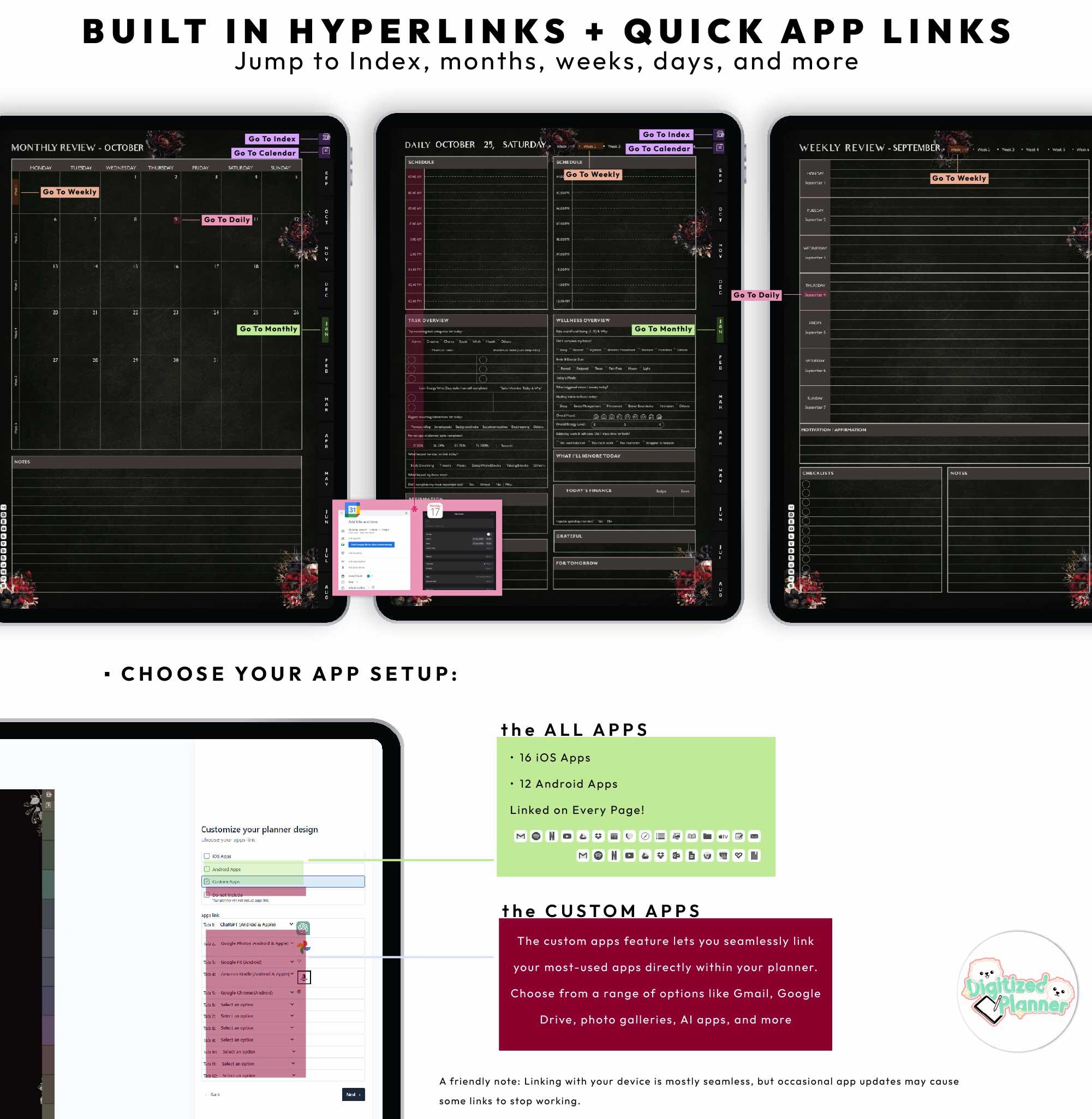 Dark ADHD Digital Planner 2026, Undated, Custom iPad & Android ...