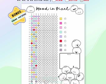 Mood Tracker Printable, Mood in Pixels, Daily Feelings Trackers, Mental Health, Planner Journal Page