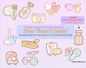 Hobby Time Digital Stickers, GoodNotes Planner Stickers (36 PNG)