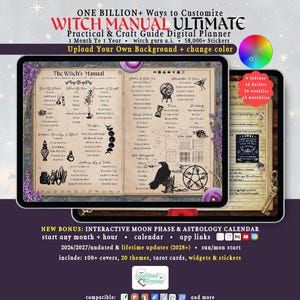 Witch Digital Planner 2026 2027, Daily Manual Grimoire, Book of Shadows, GoodNotes iPad Android, Undated, Lifetime, Start Any Month + Hour