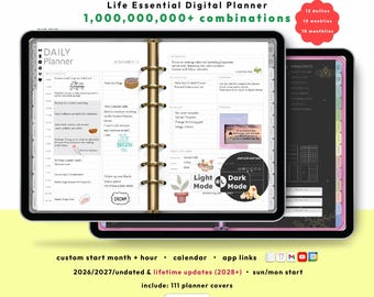 Digital Planner 2026 2027 lifetime, daily weekly monthly planner, iPad Android, GoodNotes Notability, custom start month + hour