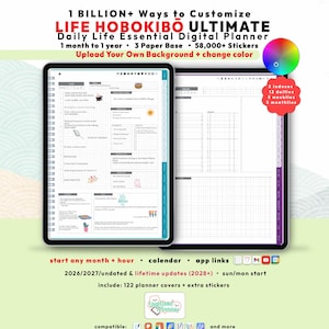 Hobonichi Digital Planner 2026 2027, GoodNotes Notability iPad Android, Undated, Lifetime, Custom Start Month + Hour, Portrait