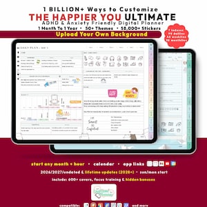 ADHD Custom Digital Planner 2026 2027, Landscape GoodNotes iPad Android Notability, Undated, Lifetime, Micro Habits, Start Any Month + Hour