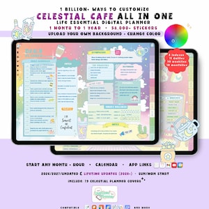 Celestial Cafe Digital Planner 2026 2027, Custom Pastel GoodNotes iPad Android Notability, Undated, Lifetime Updates, Start Any Month + Hour