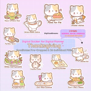 Thanksgiving Kitty Cat Digital Sticker Pack, kitty GoodNotes Stickers, kitty digital planner sticker, Holiday cat printable planner sticker