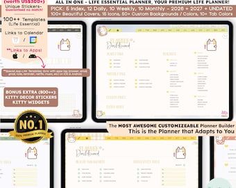 Kitty Digital Planner 2026 Undated, lifetime, custom daily, iPad Android, GoodNotes Notability, cat planner
