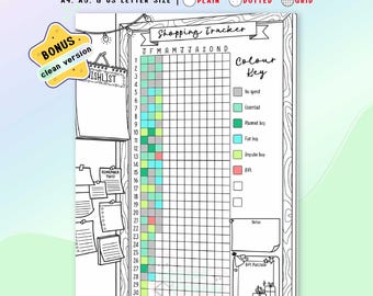 Shopping Tracker Printable, Yearly Spending Log, Money Trackers, Shopping Journal Page, Wishlist Planner