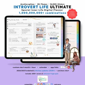 Introvert Life Digital Planner 2026 Undated, lifetime, custom daily planner, iPad Android, GoodNotes, mindfulness