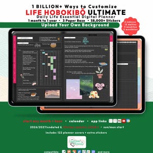 Dark Hobonichi Digital Planner 2026 2027, GoodNotes iPad Android, Techo Daily Journal, Custom Start Any Month + Time