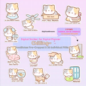 Kitty chill Digital Sticker Pack, kitty GoodNotes Stickers, kitty relax funny digital planner sticker, cute cat printable planner sticker