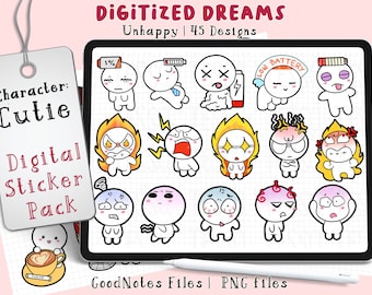 Unhappy Cutie Digital Planner Stickers: GoodNotes, Notability (PNG)