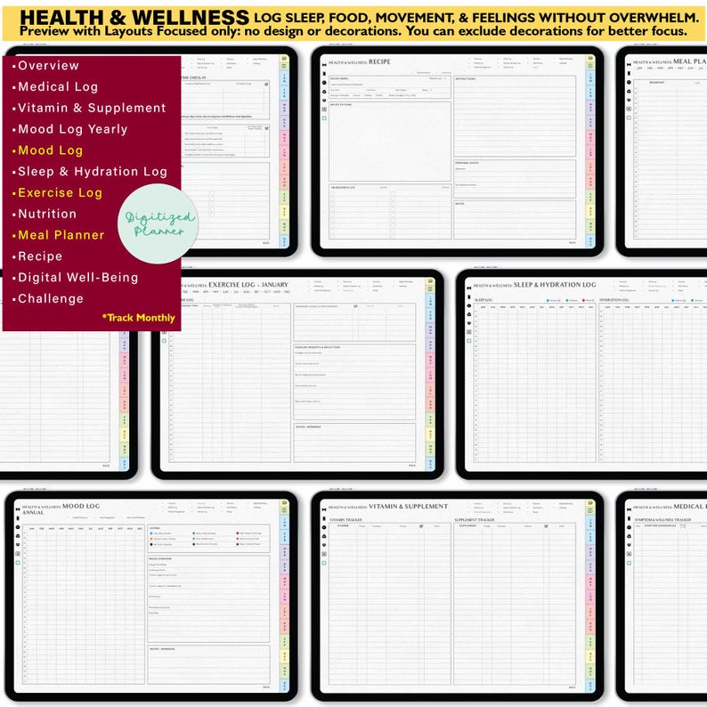 ADHD Digital Planner 2026, undated, lifetime: Custom Daily Habit & Stress for iPad Android GoodNotes