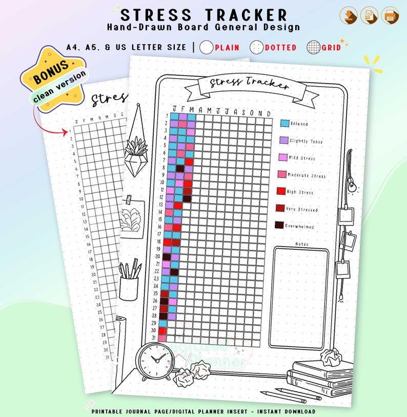 Stress Log Example Stress Tracker Printable, Yearly Anxiety Mood Log, Bullet Journal Page ...