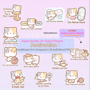Kitty motivate Digital Sticker Pack, kitty cat GoodNotes Stickers, kitty funny digital planner sticker, cute cat printable planner sticker